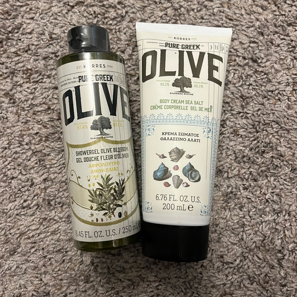 Pure Greek Olive shower gel and body cream. New, never opened.